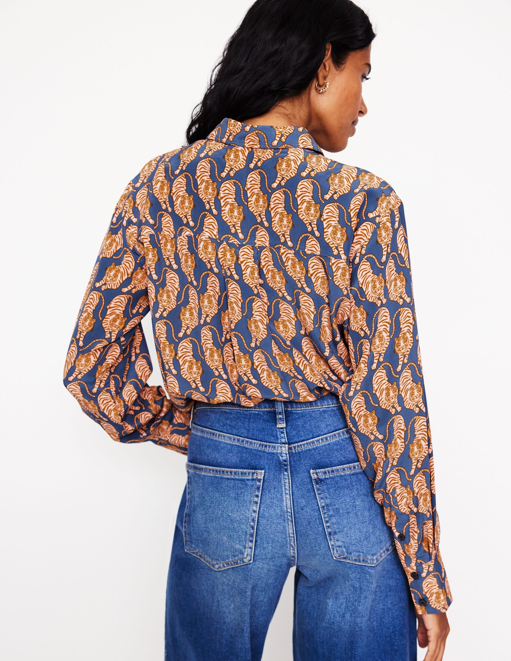 Chemise décontractée Connie en soie-Bleu denim, tigre - Image 3