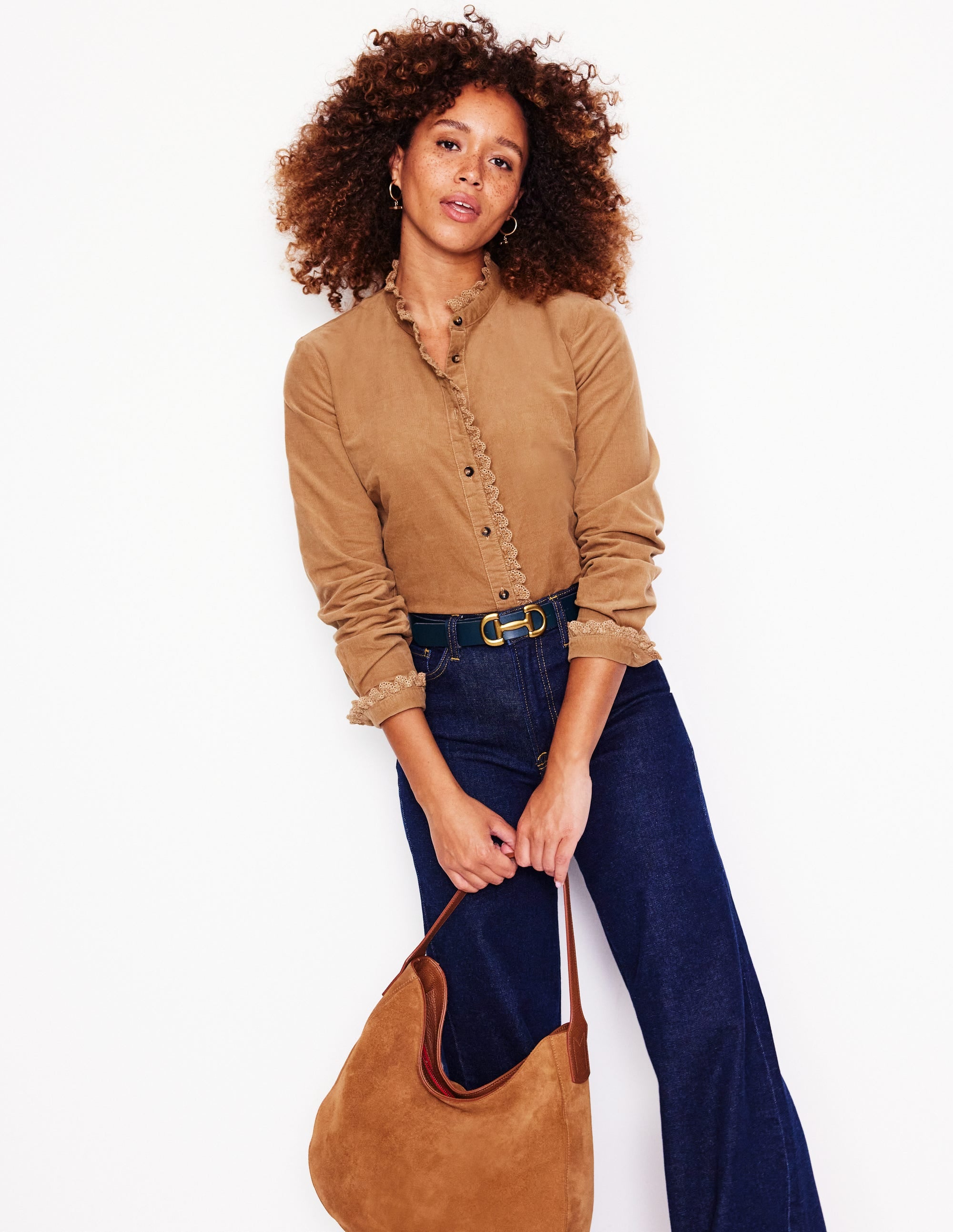 Chemise Phoebe en velours côtelé-Camel chiné - Image 1