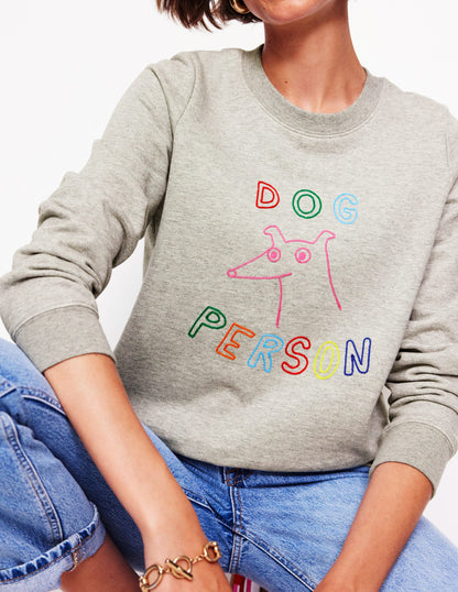 Hannah Embroidered Sweatshirt-Grey Marl, Dog Person