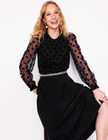Top à manches blousantes en tulle-Noir