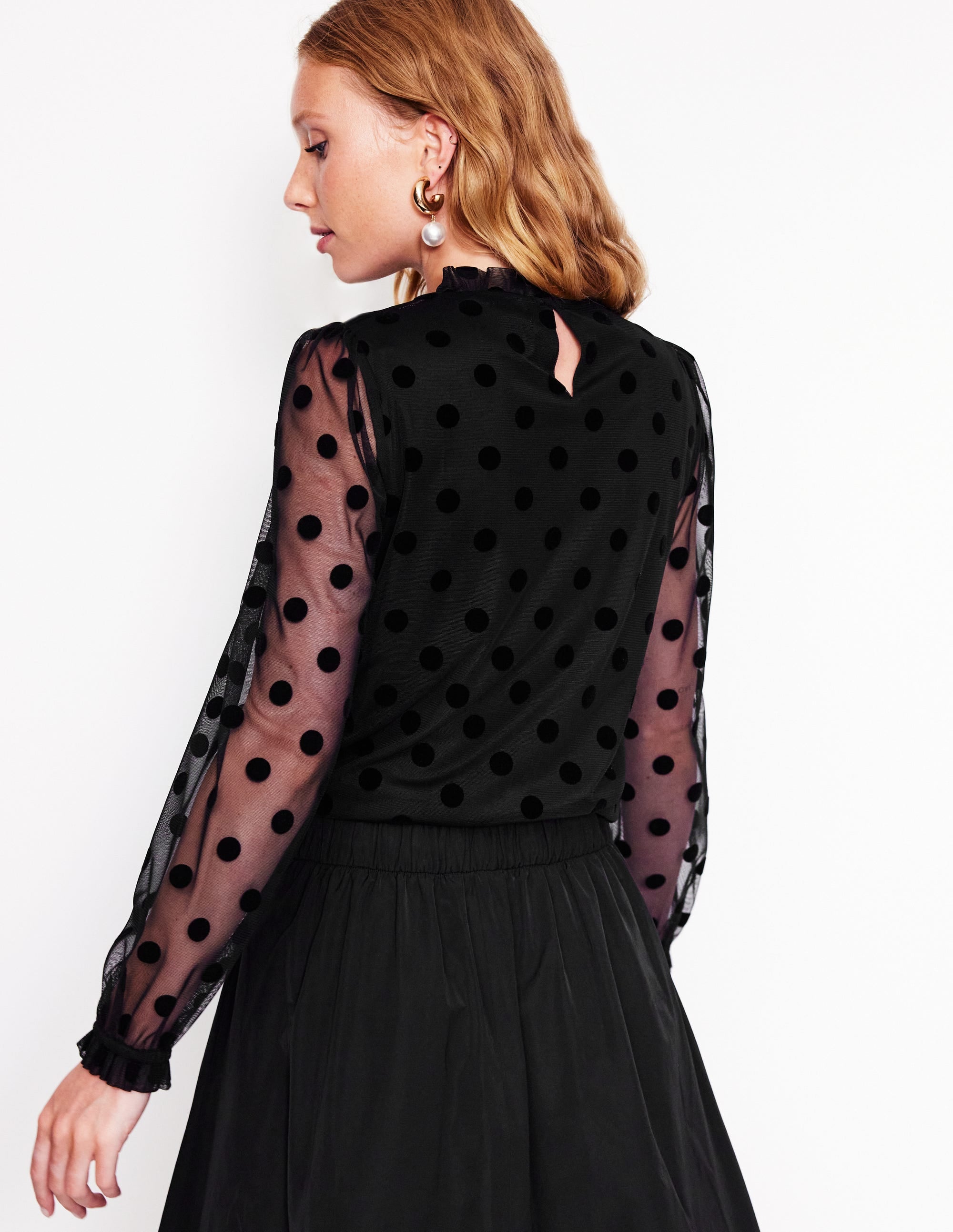 Top à manches blousantes en tulle-Noir - Image 3