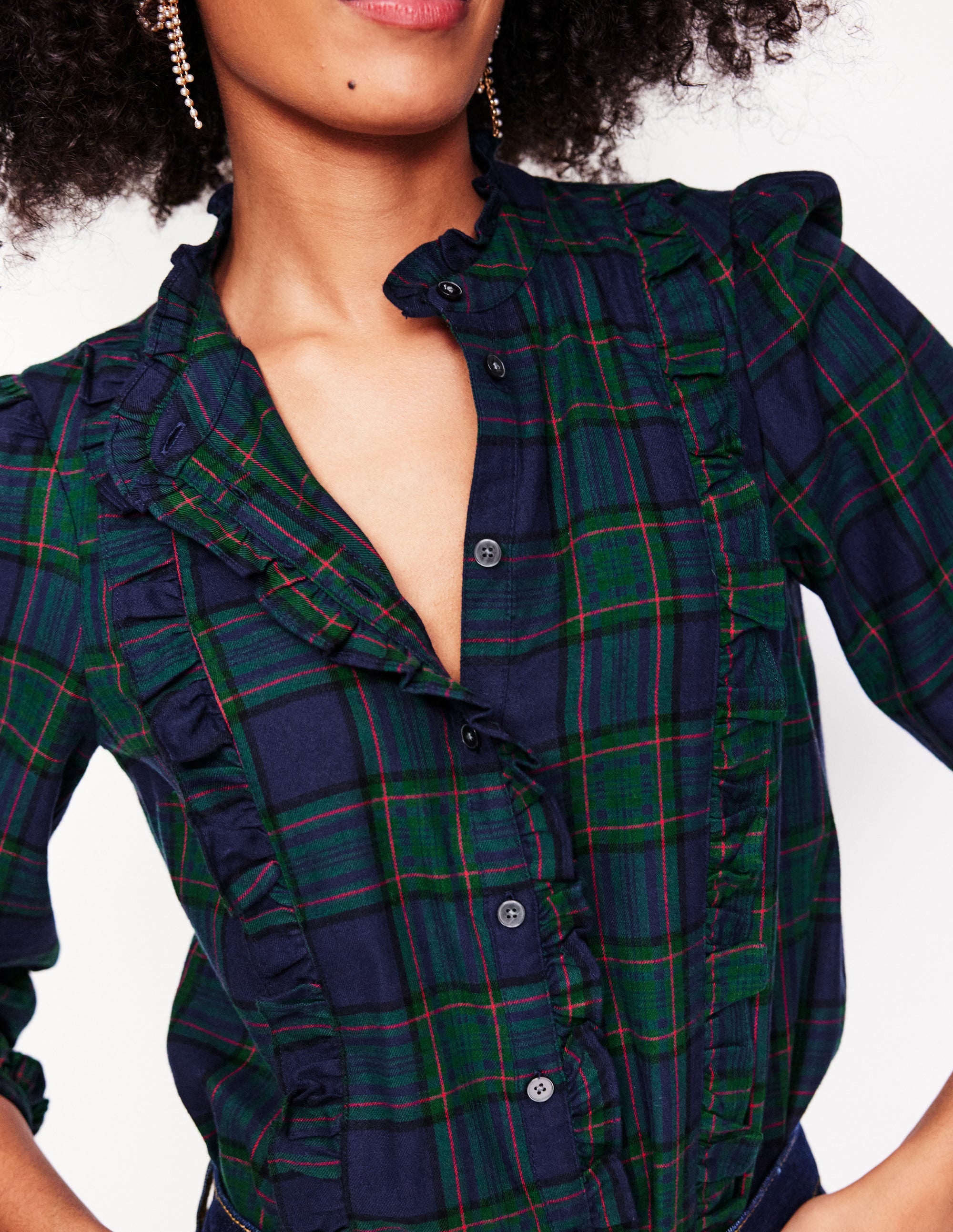 Blouse Isla à volants-Carreaux bleu marine et vert - Image 2