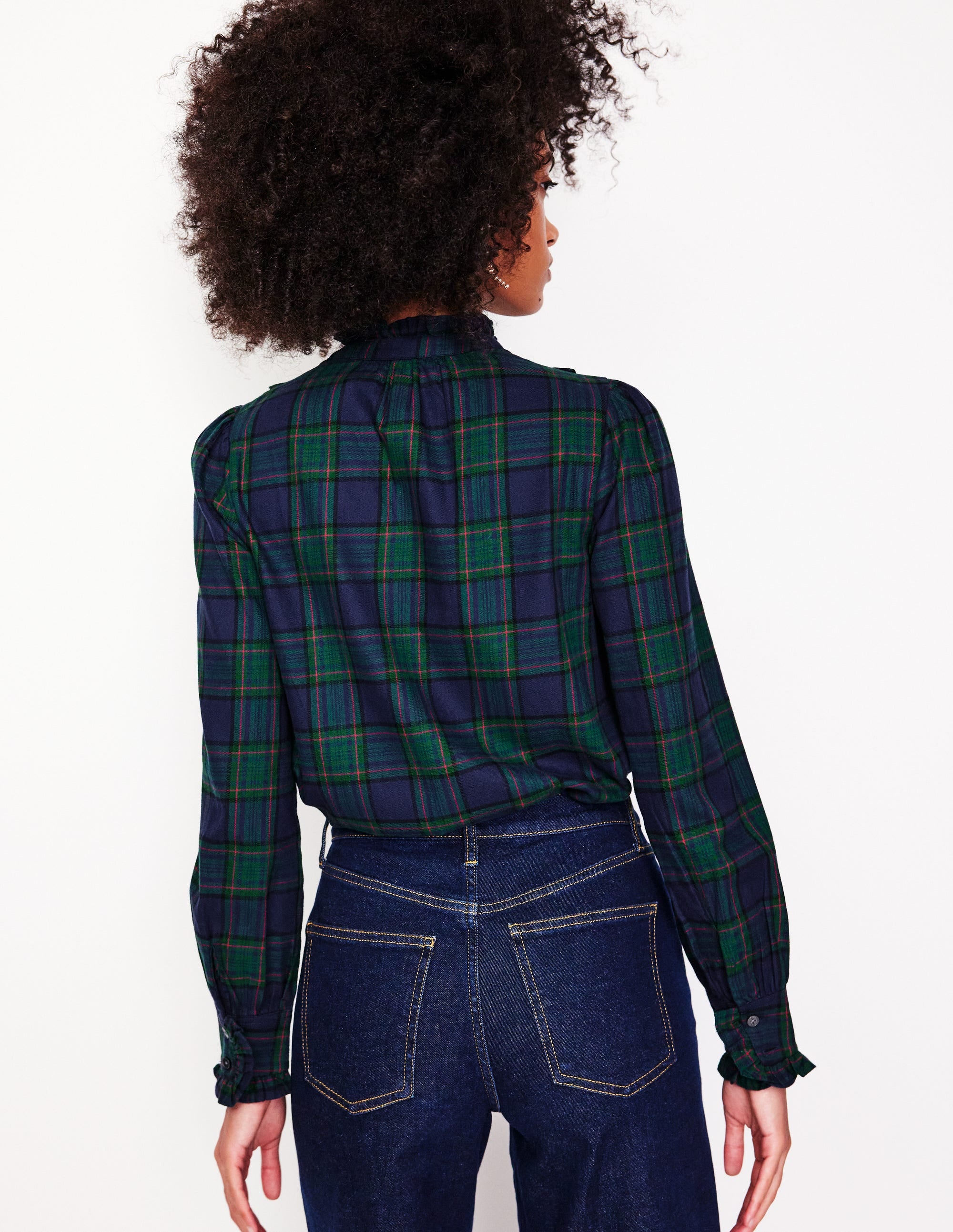 Blouse Isla à volants-Carreaux bleu marine et vert - Image 3
