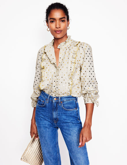 Isla Frill Detail Blouse-Metallic Spot