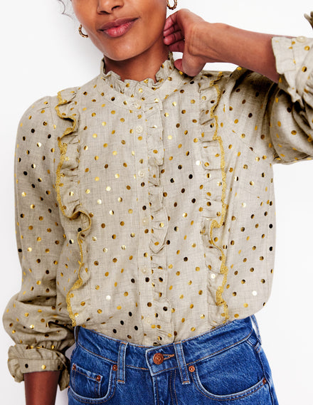 Isla Frill Detail Blouse-Metallic Spot