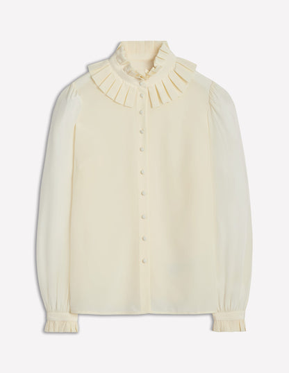 Ruffle Collar Silk Blouse-Ivory