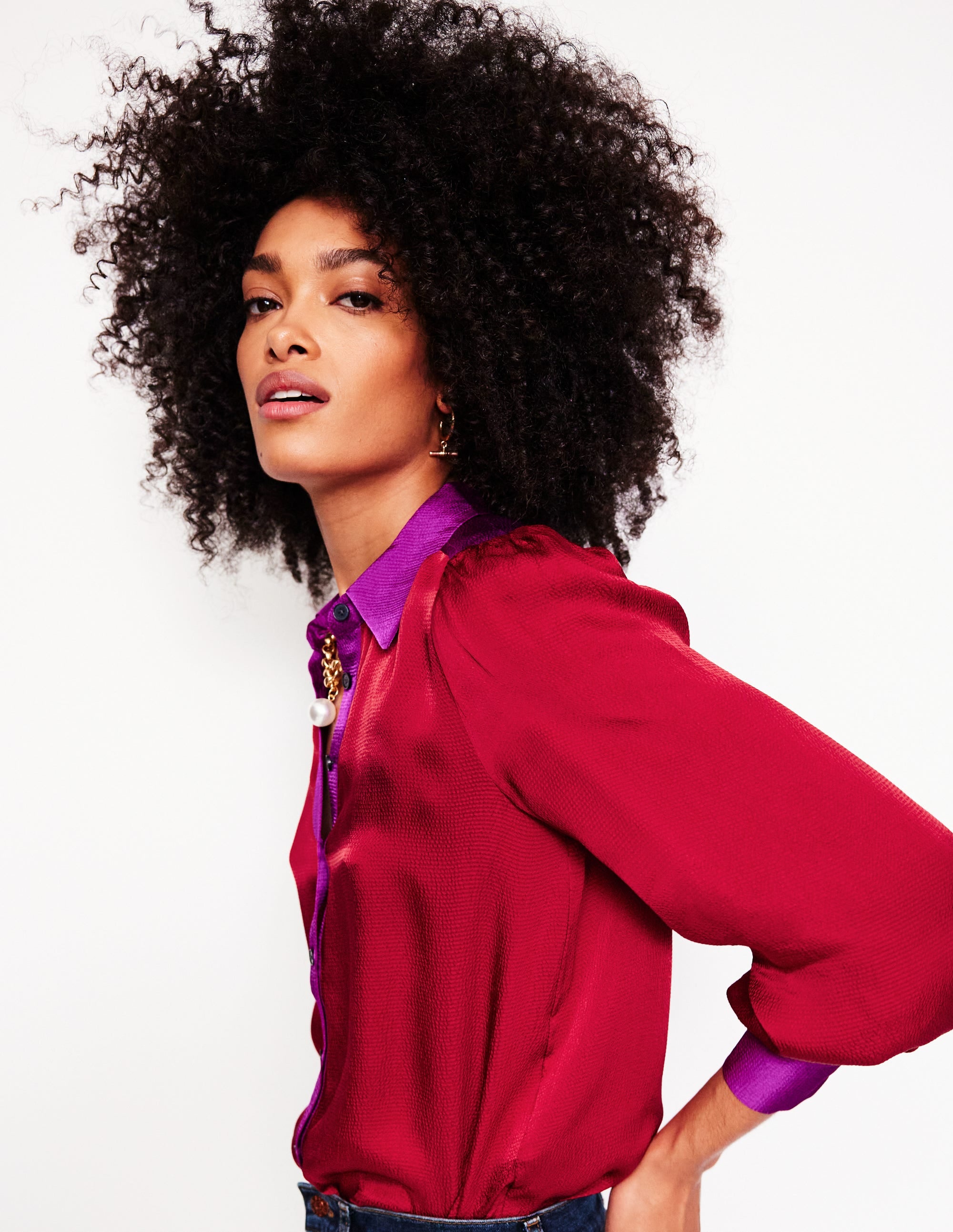 Chemise de fête en satin-Colourblock Cabernet - Image 1