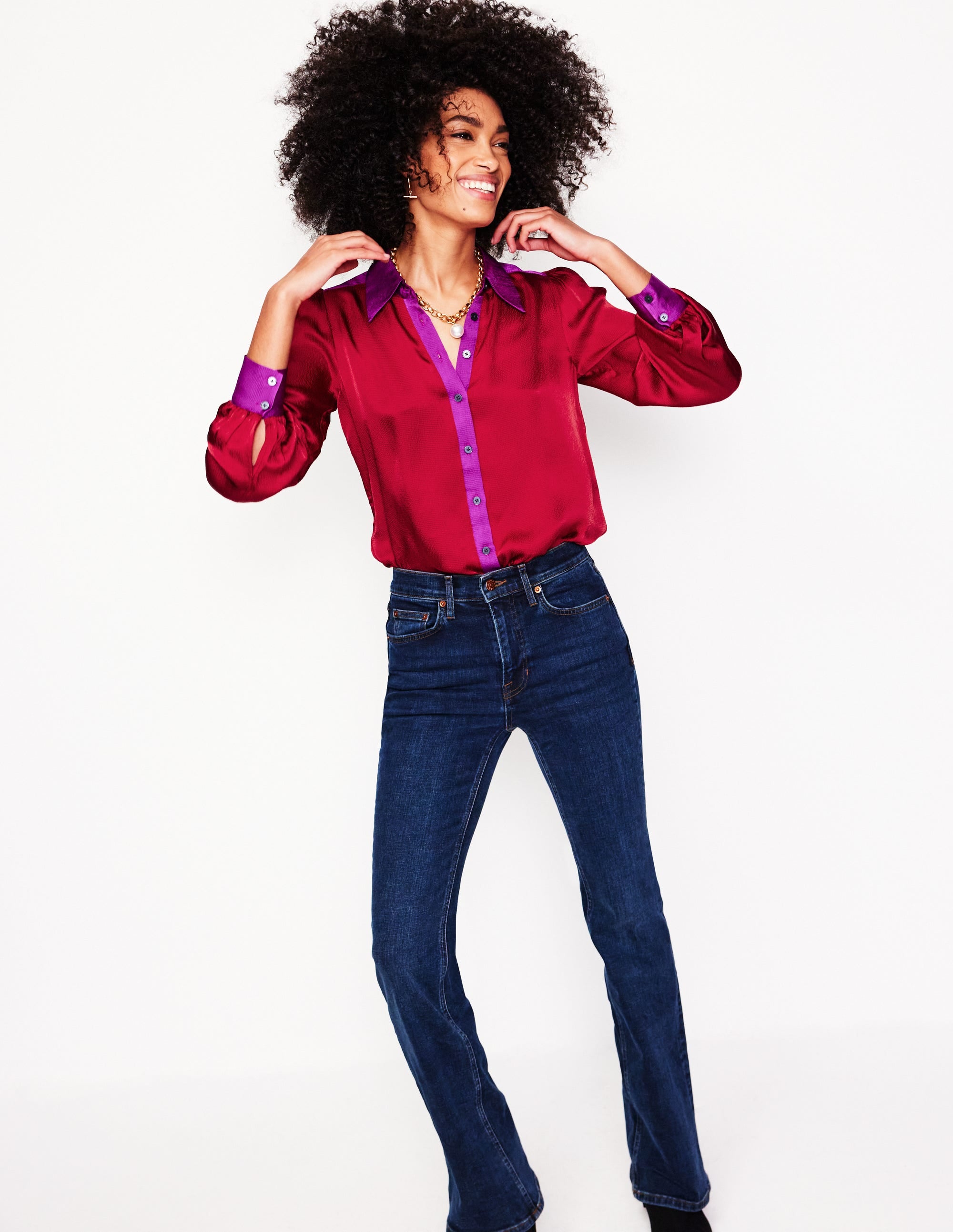 Chemise de fête en satin-Colourblock Cabernet - Image 4