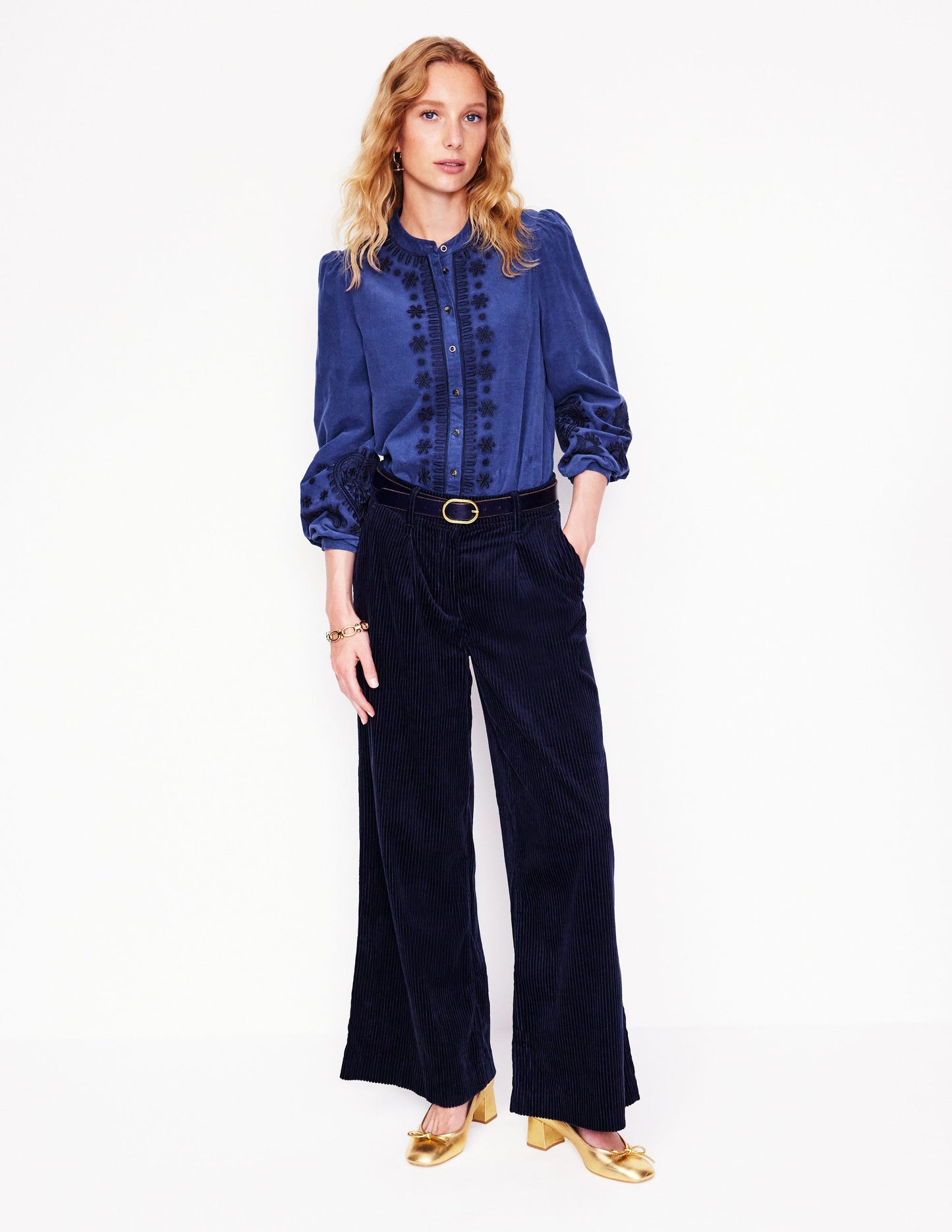 Theodora Cordbluse-Denim-Blau