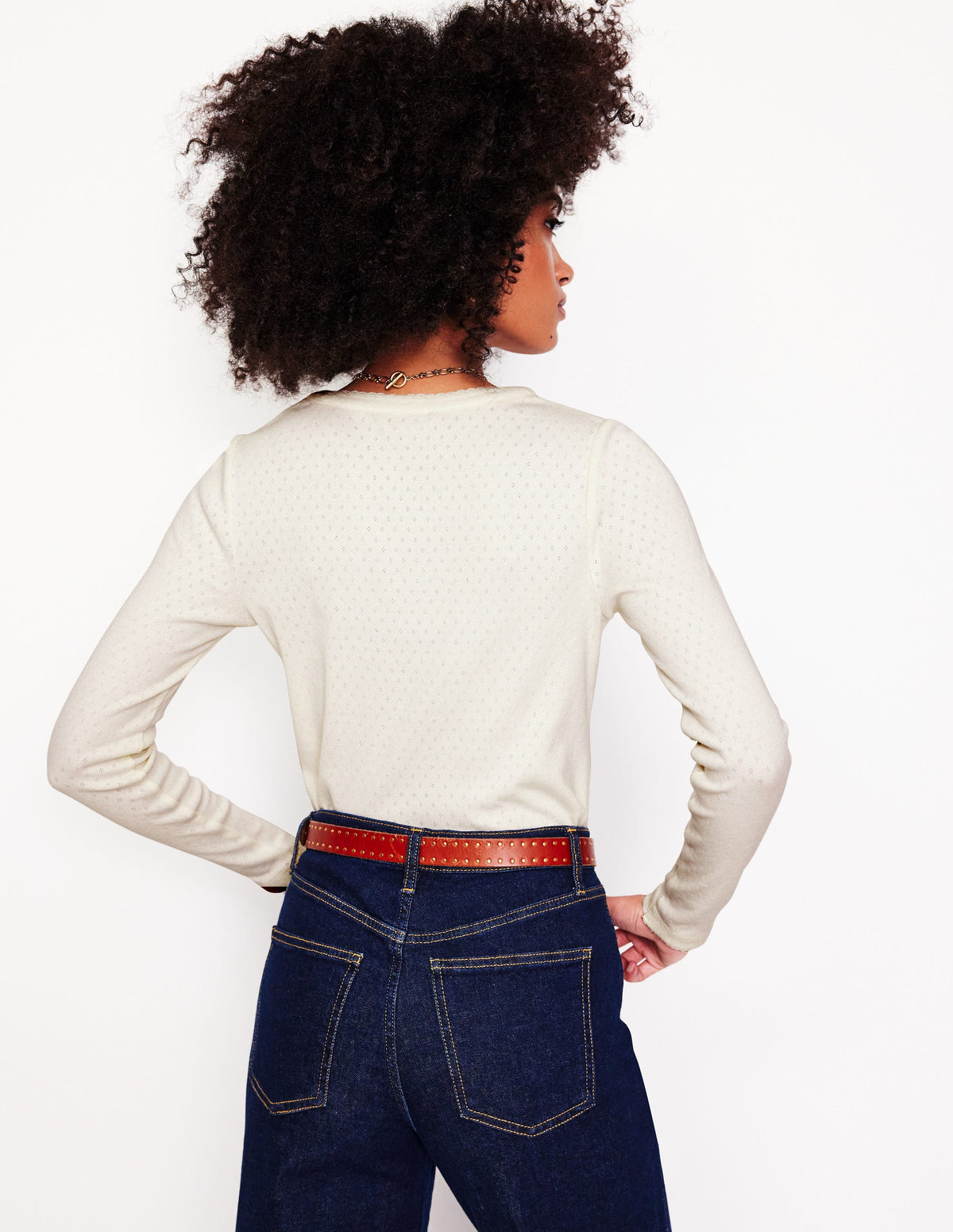 Henley Pointelle-Oberteil-Ivory and Navy Spot - Image 3