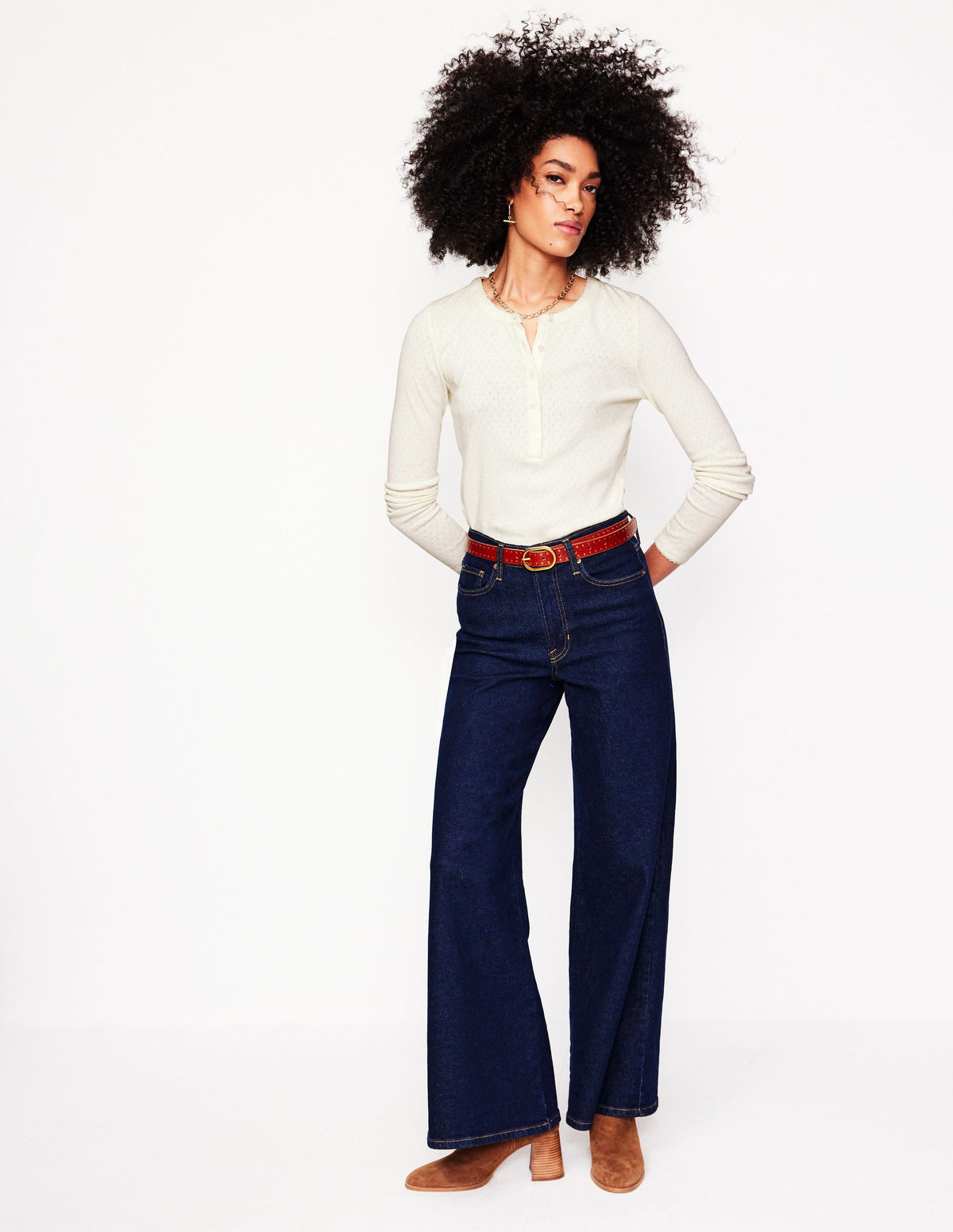 Henley Pointelle-Oberteil-Ivory and Navy Spot - Image 4