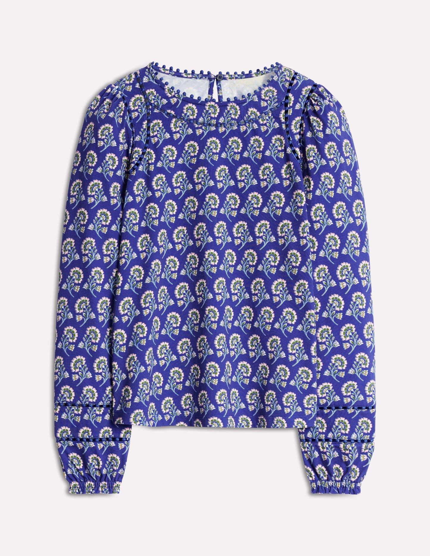 Mila Long Sleeve Top-Sapphire Blue, Azalea Sprig