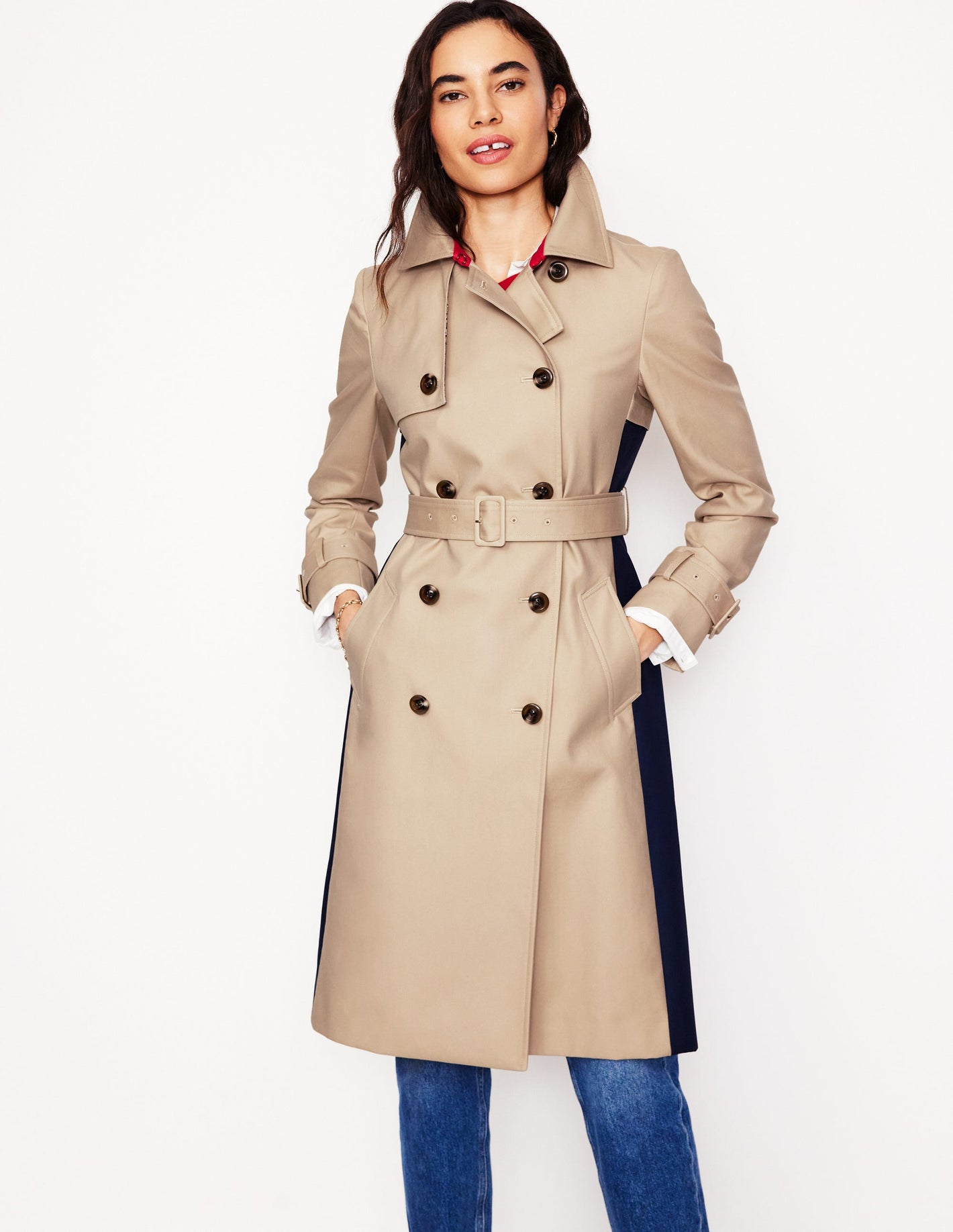 Trenchcoat in Blockfarben-Beige