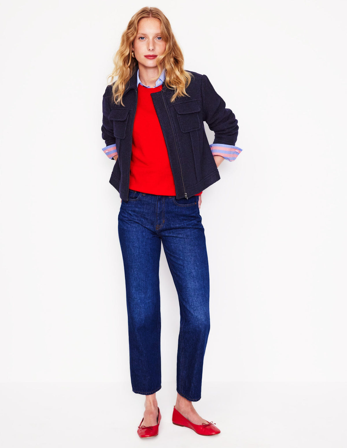 Wool Zip Through Jacket-Navy - Image 4