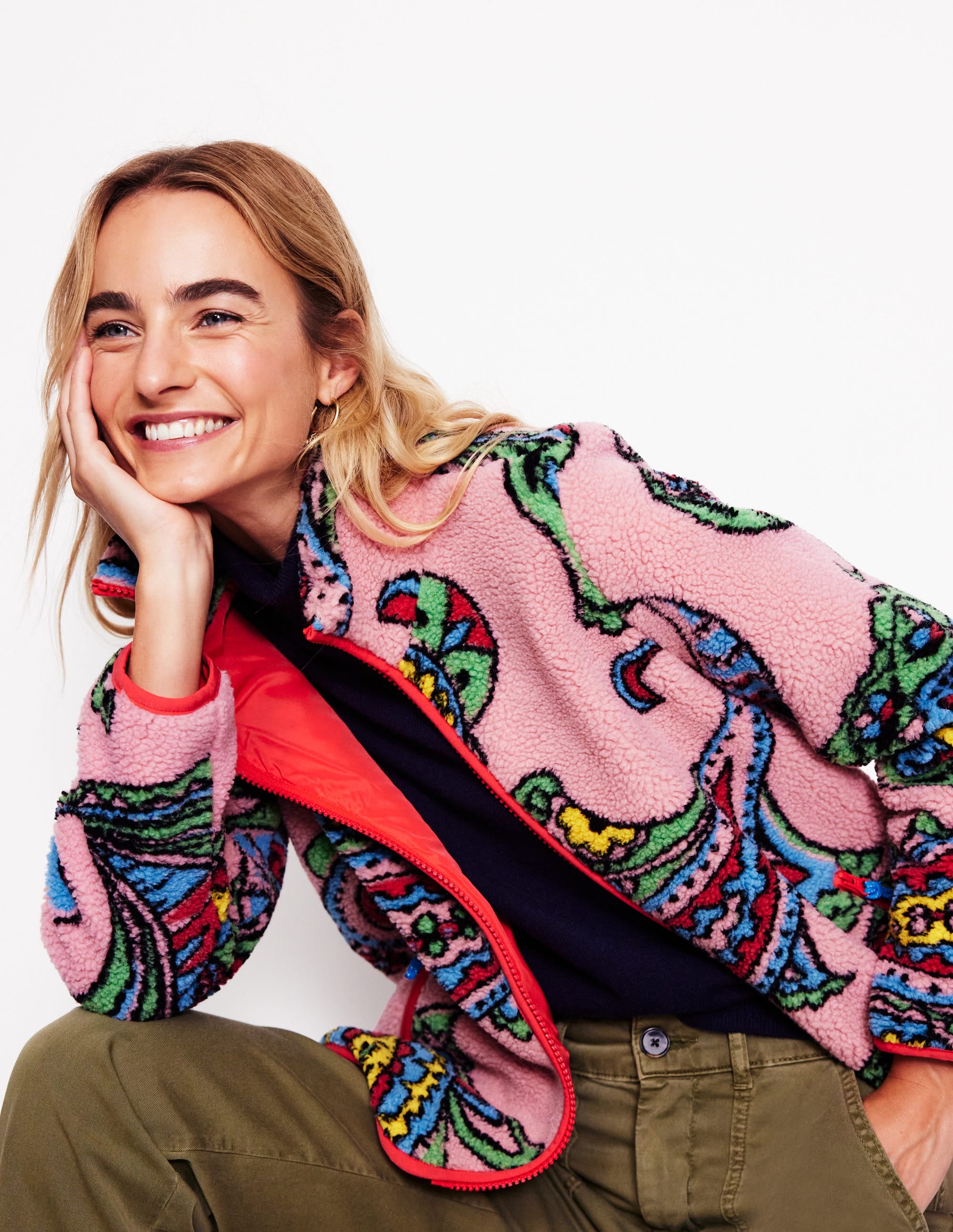 Truro Teddyfell-Fleecejacke-Charm-Rosa, Paisley Welle Groß - Image 1