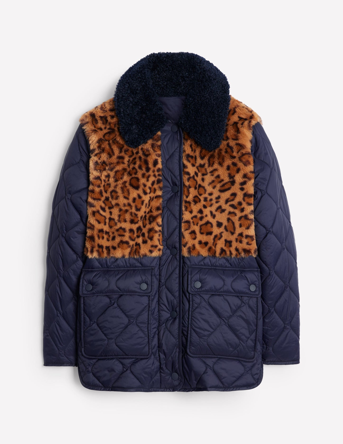 Chester Quilted Borg Coat-Navy, Leopard