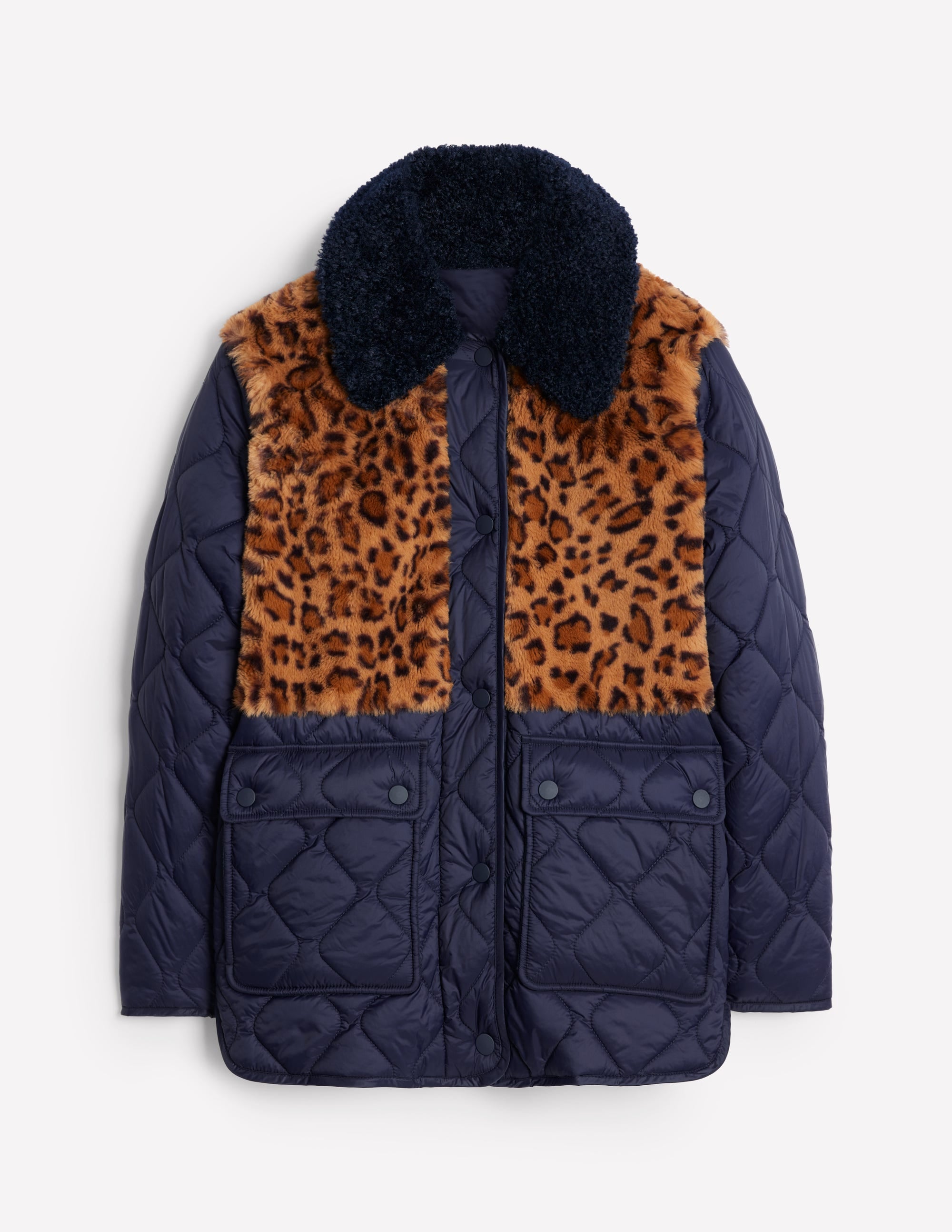 Chester Steppmantel mit Teddyfell-Marineblau, Leopard - Image 5