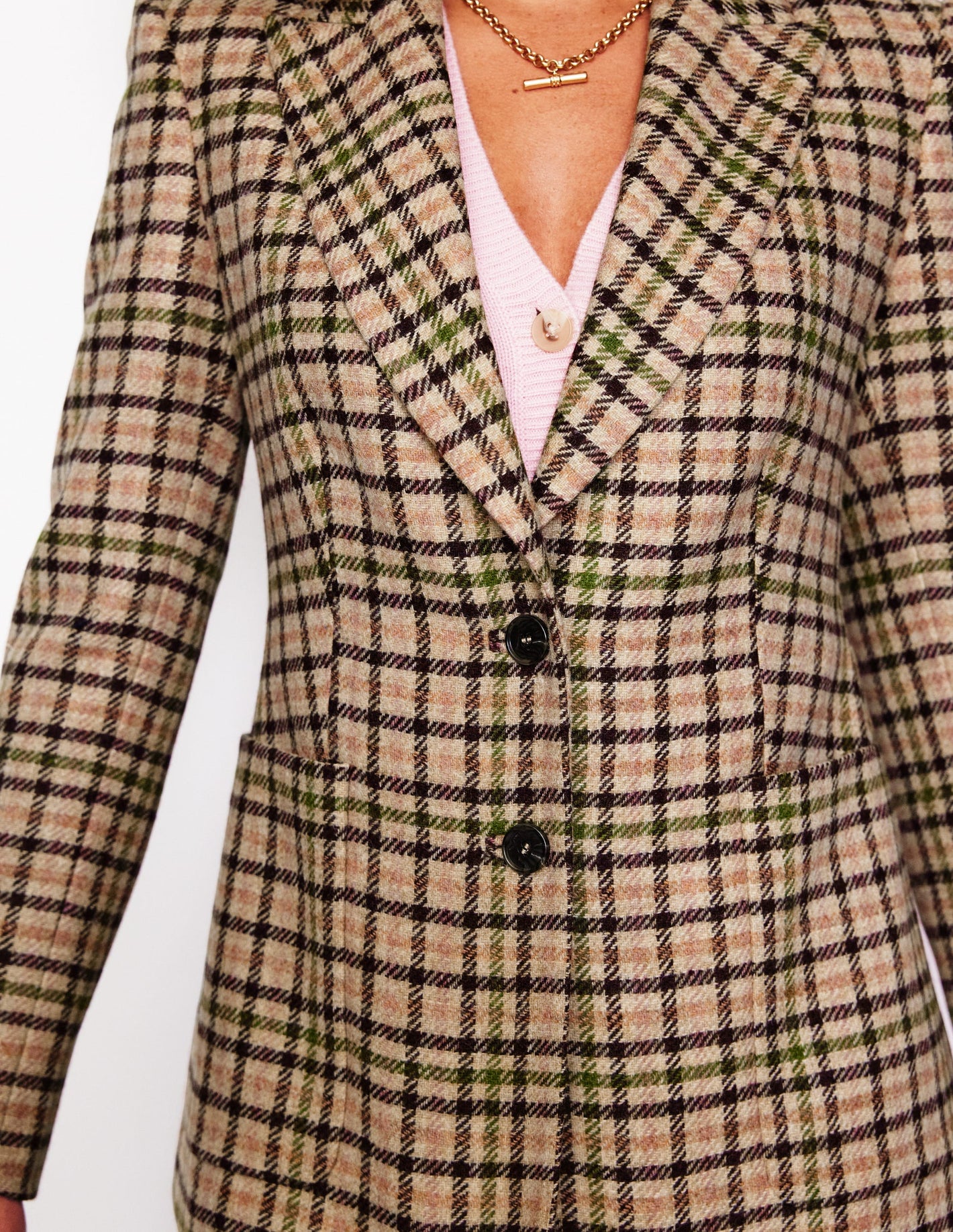 Marylebone Tweed-Blazer-Rosa, Grün Karo