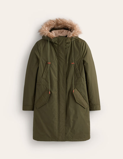 Parka mit Webpelzkapuze-Birds/Snowdrop Sprig