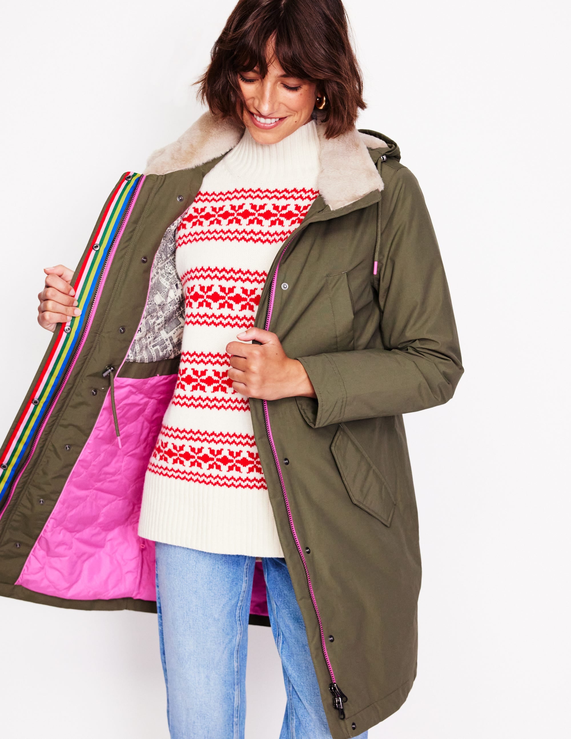 Parka mit Webpelzkapuze-Birds/Snowdrop Sprig - Image 1