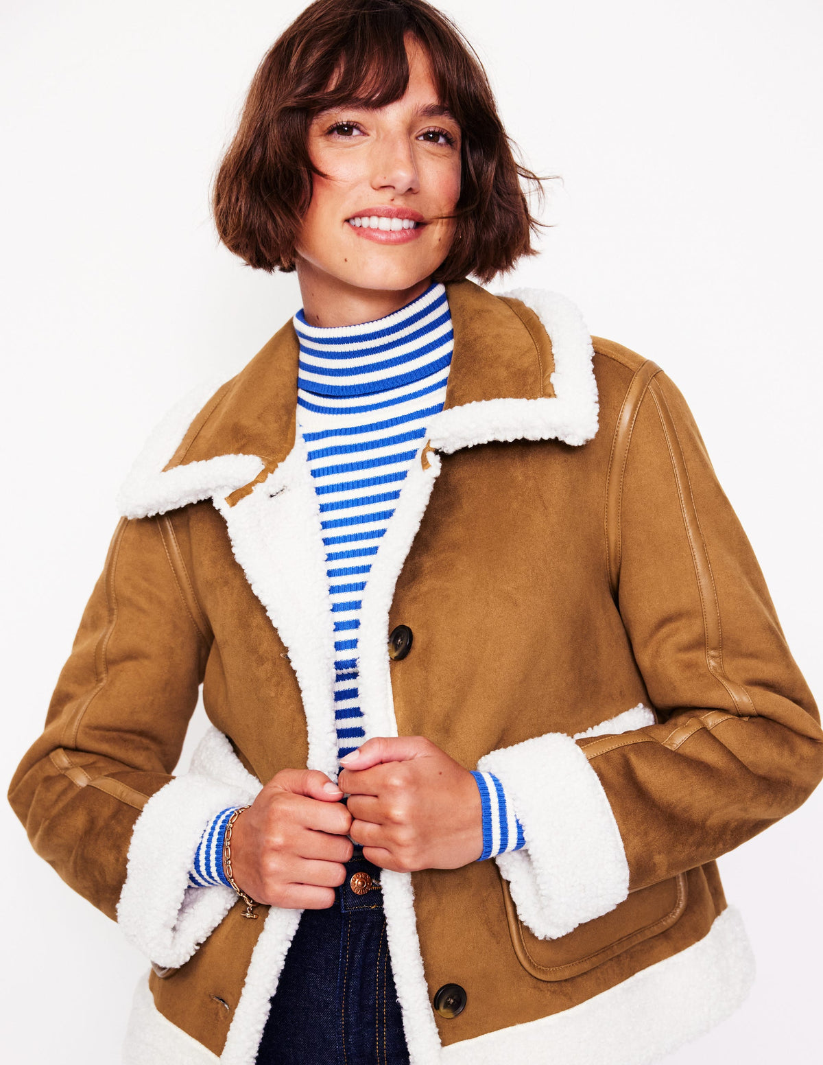 Faux Shearling Jacket-Brown - Image 5