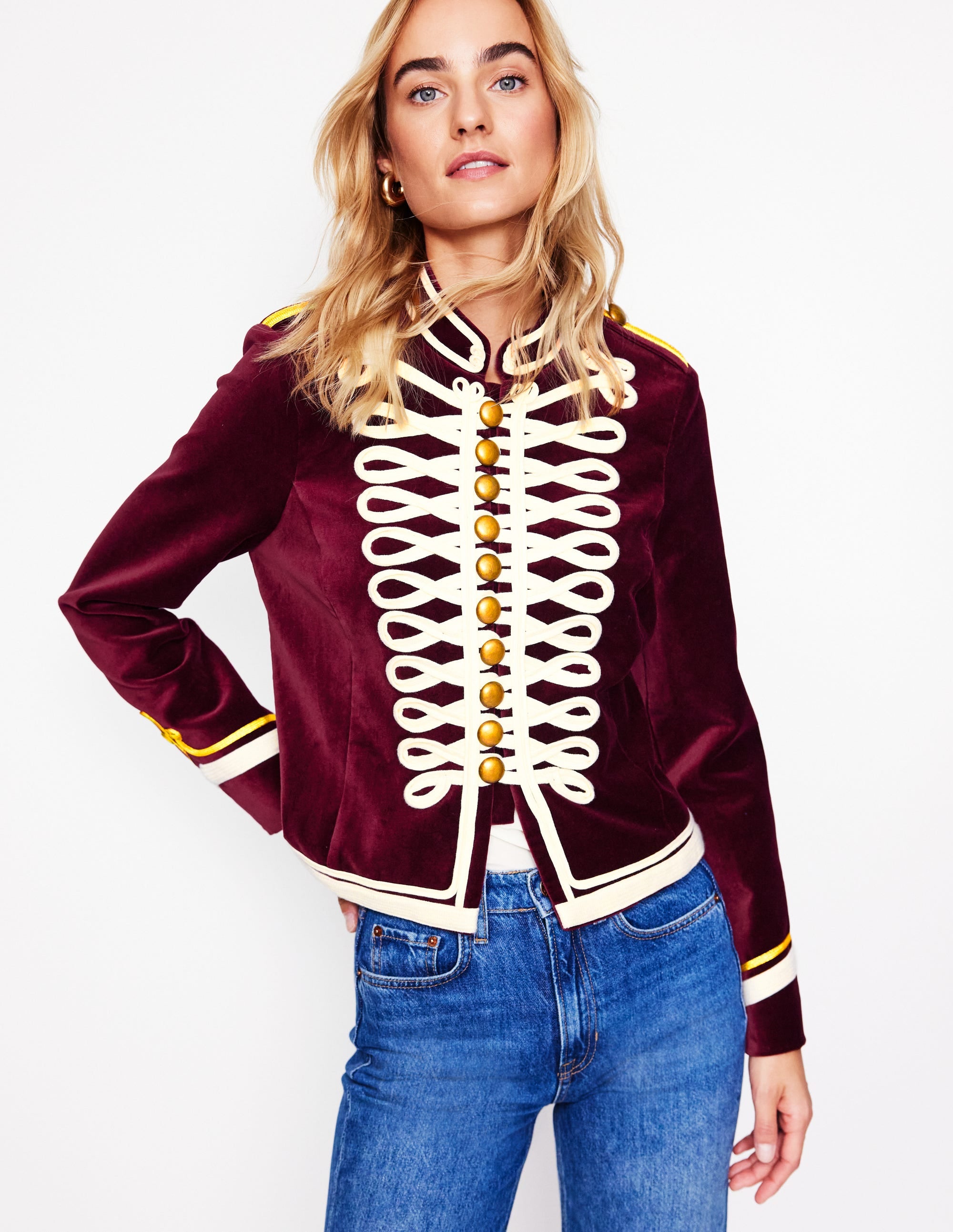 Veste style militaire en velours-Cabernet - Image 1