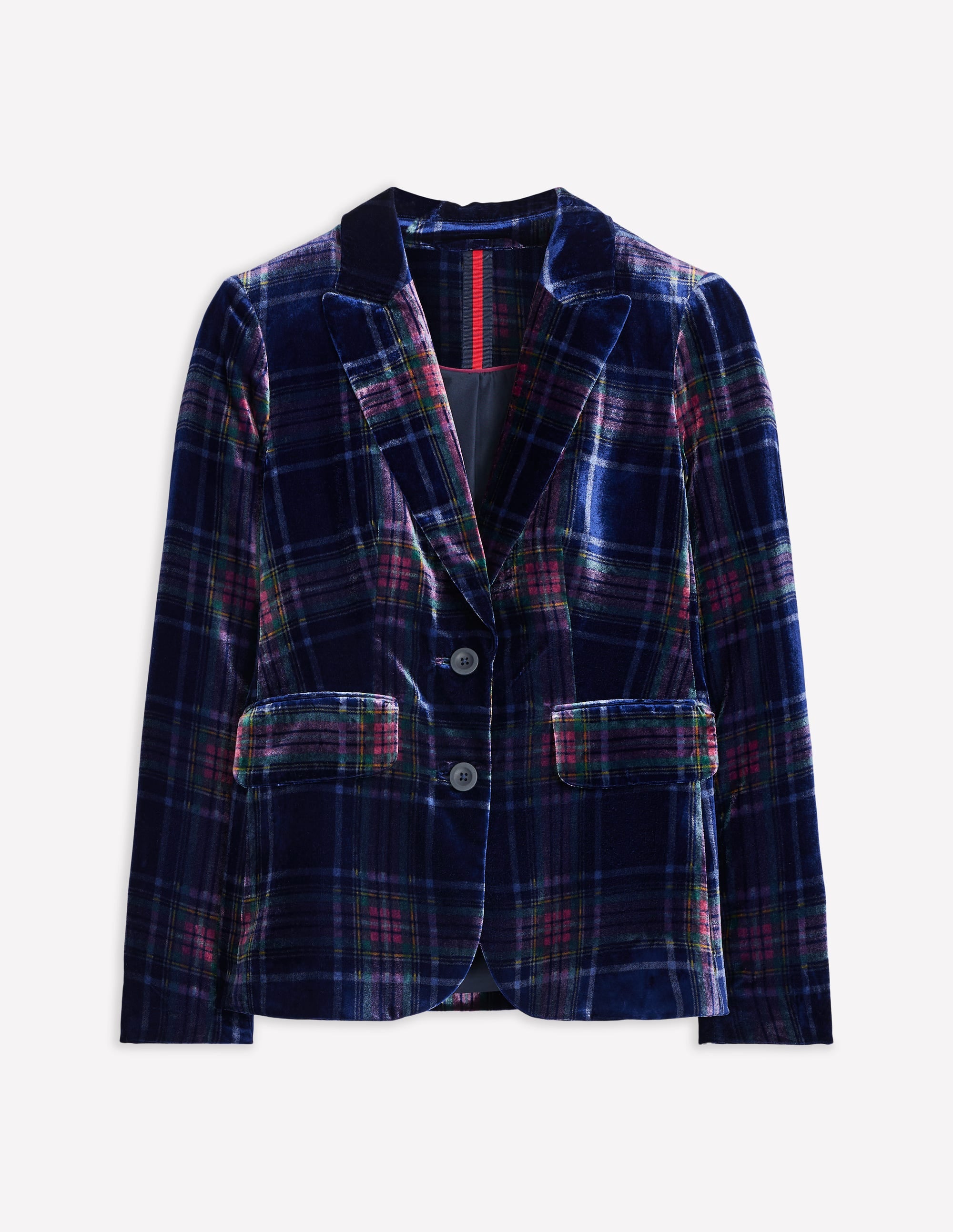 Blazer fluide en velours-Carreaux bleu marine et rouge - Image 6