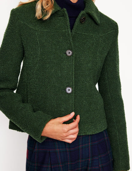 Oxford-Bouclé-Jacke-Dunkelgrün