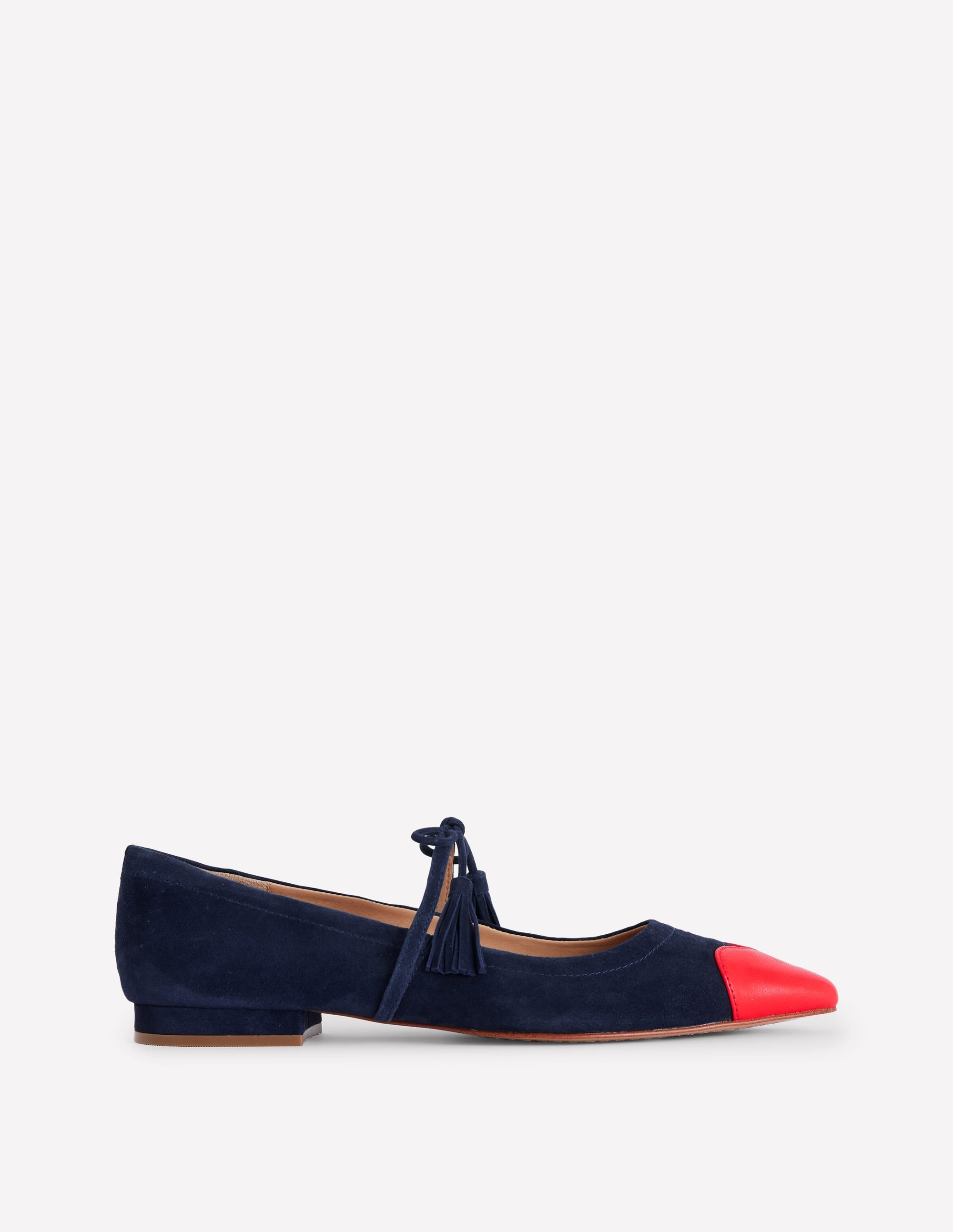 Chaussures plates à bout pointu et pampilles-Bleu marine et rouge coquelicot - Image 1