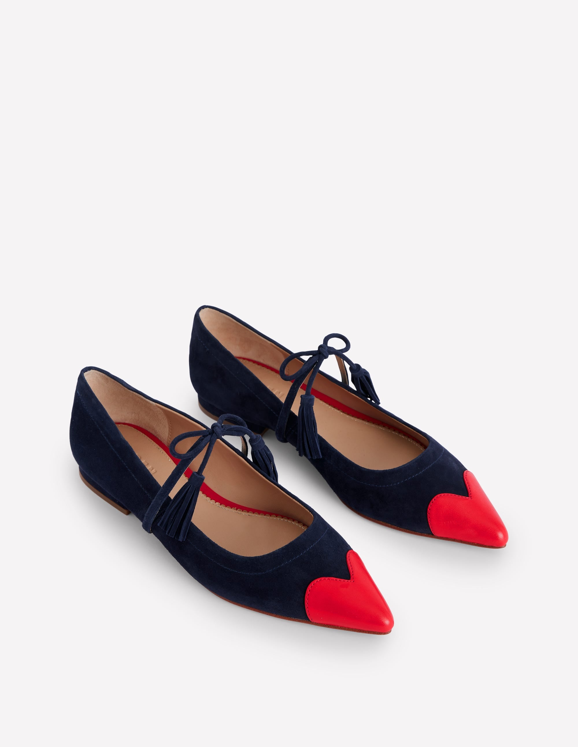 Chaussures plates à bout pointu et pampilles-Bleu marine et rouge coquelicot - Image 3