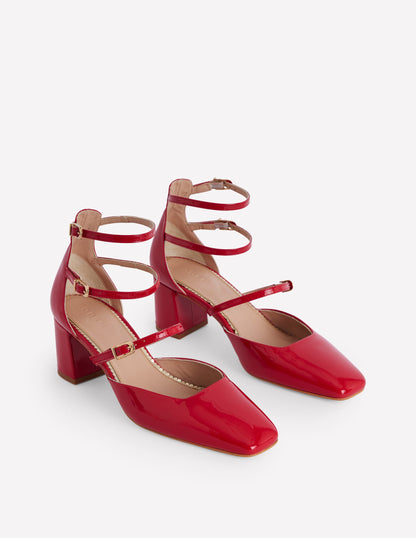 Multi Strap Block Heel Pump-Poppy Red