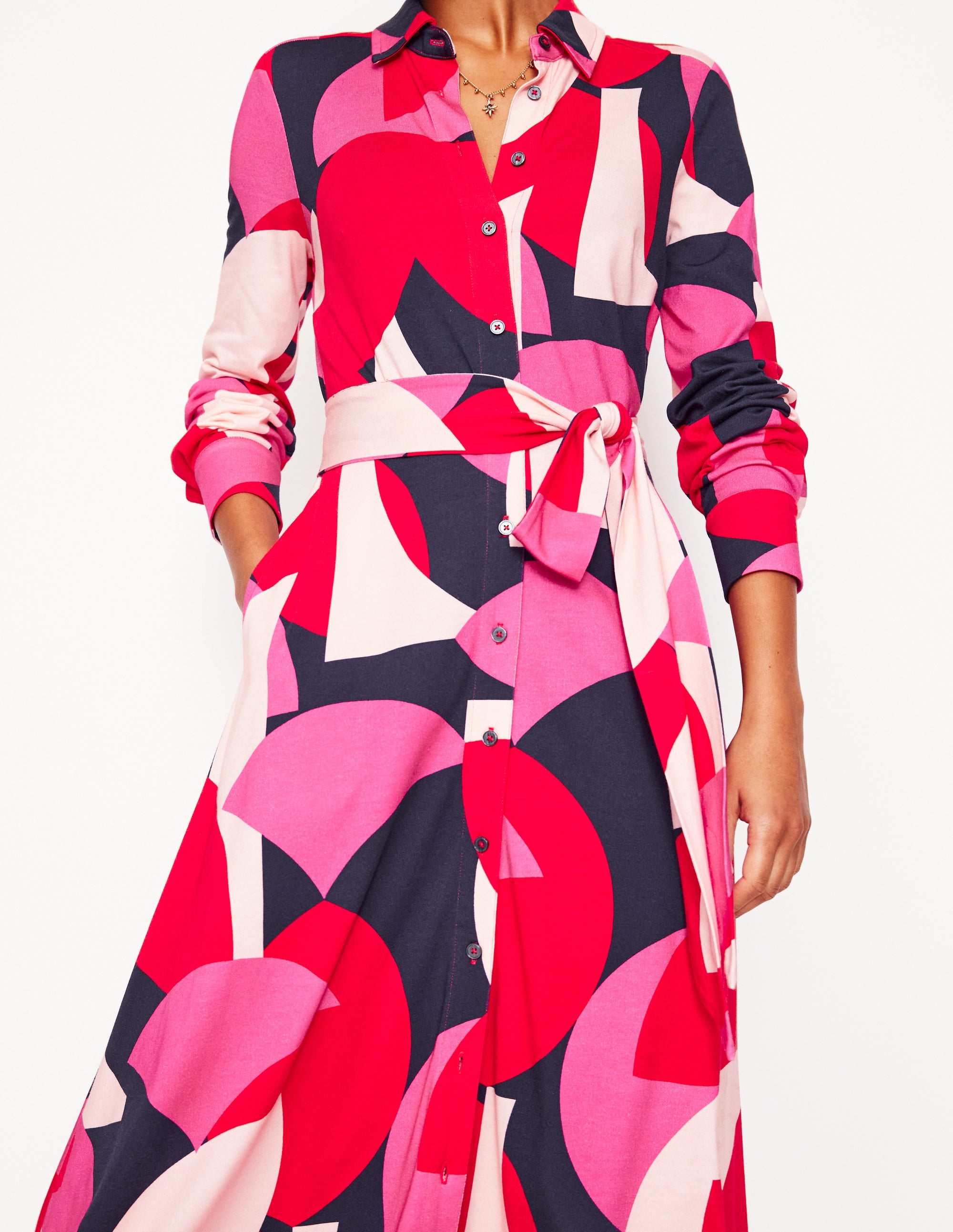 Marcia Jersey-Hemdblusenkleid-Mohnblumenrot, Motiv Geometric Shuffle - Image 2
