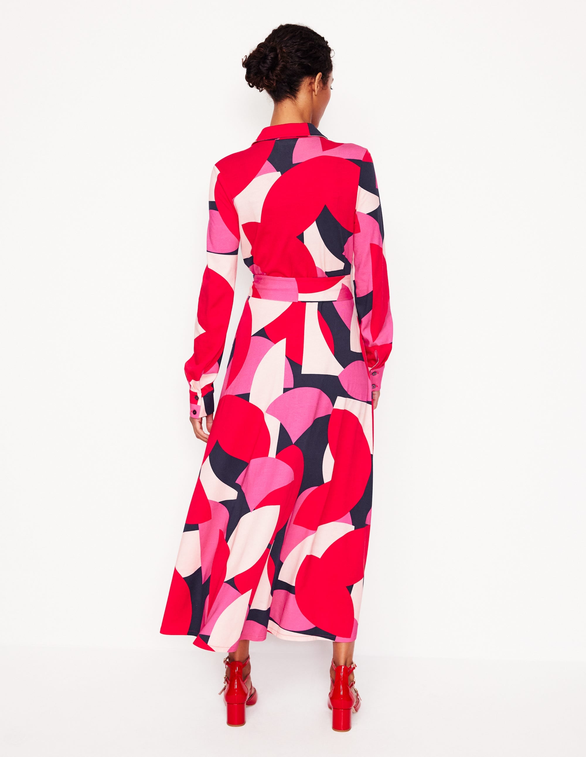 Marcia Jersey-Hemdblusenkleid-Mohnblumenrot, Motiv Geometric Shuffle - Image 3
