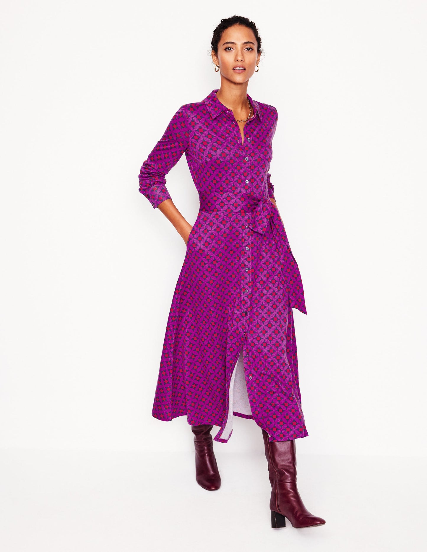 Marcia Jersey Midi Shirt Dress-Regal Purple, Diamond Terrace