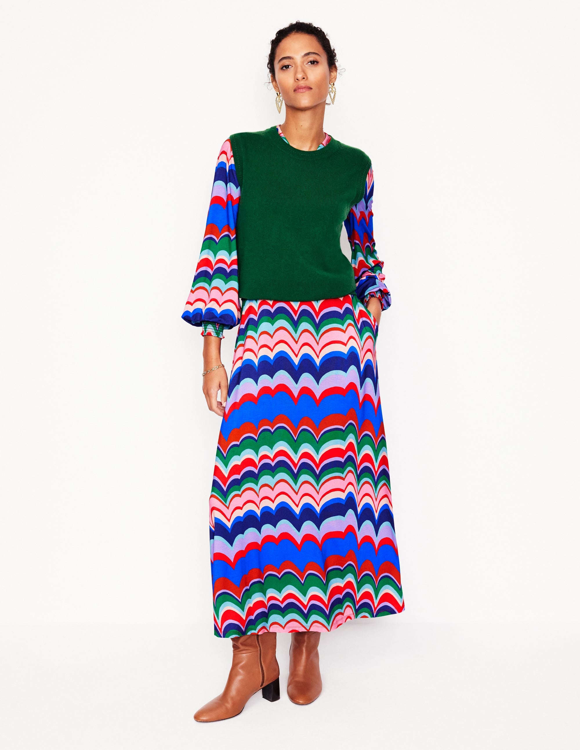 Georgia Jersey Midi Dress-Multi, Abstract Wave - Image 4