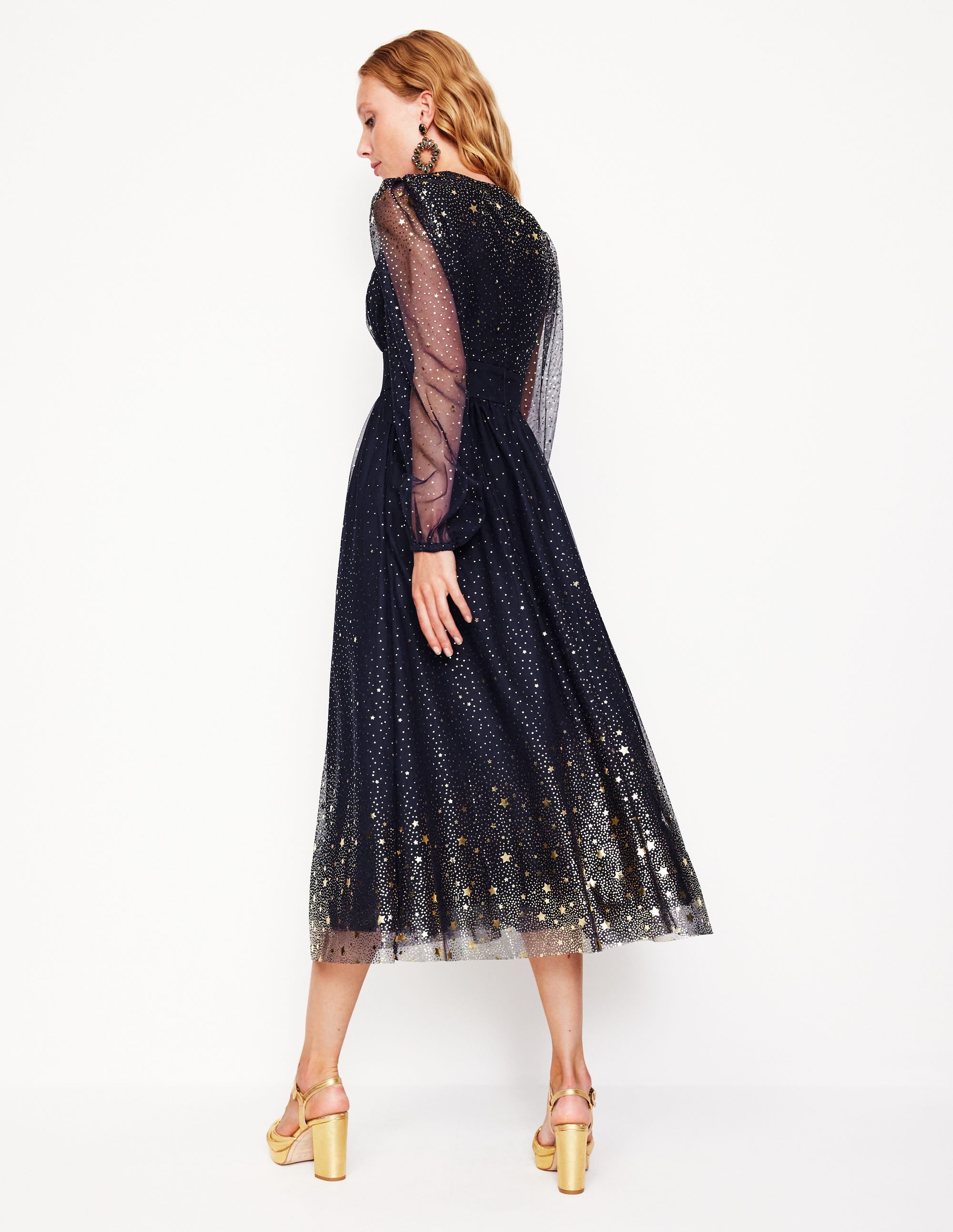 Christina Midikleid aus Tüll-Marineblau, Verstreute Foliensterne - Image 3