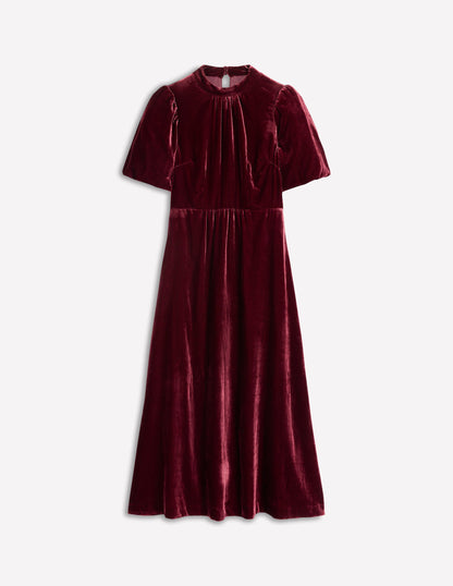 Hochgeschlossenes Samtkleid-Cabernet