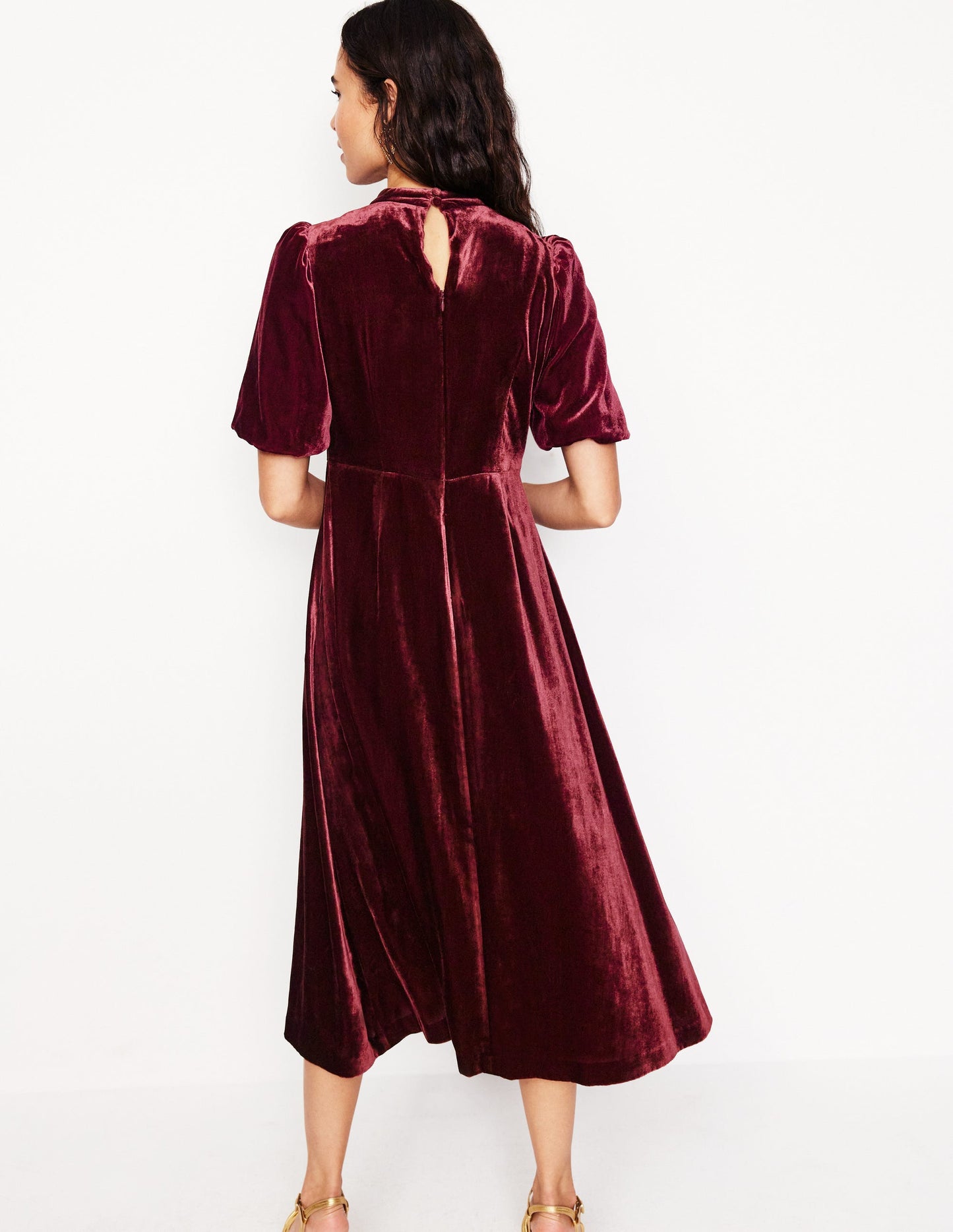 Hochgeschlossenes Samtkleid-Cabernet