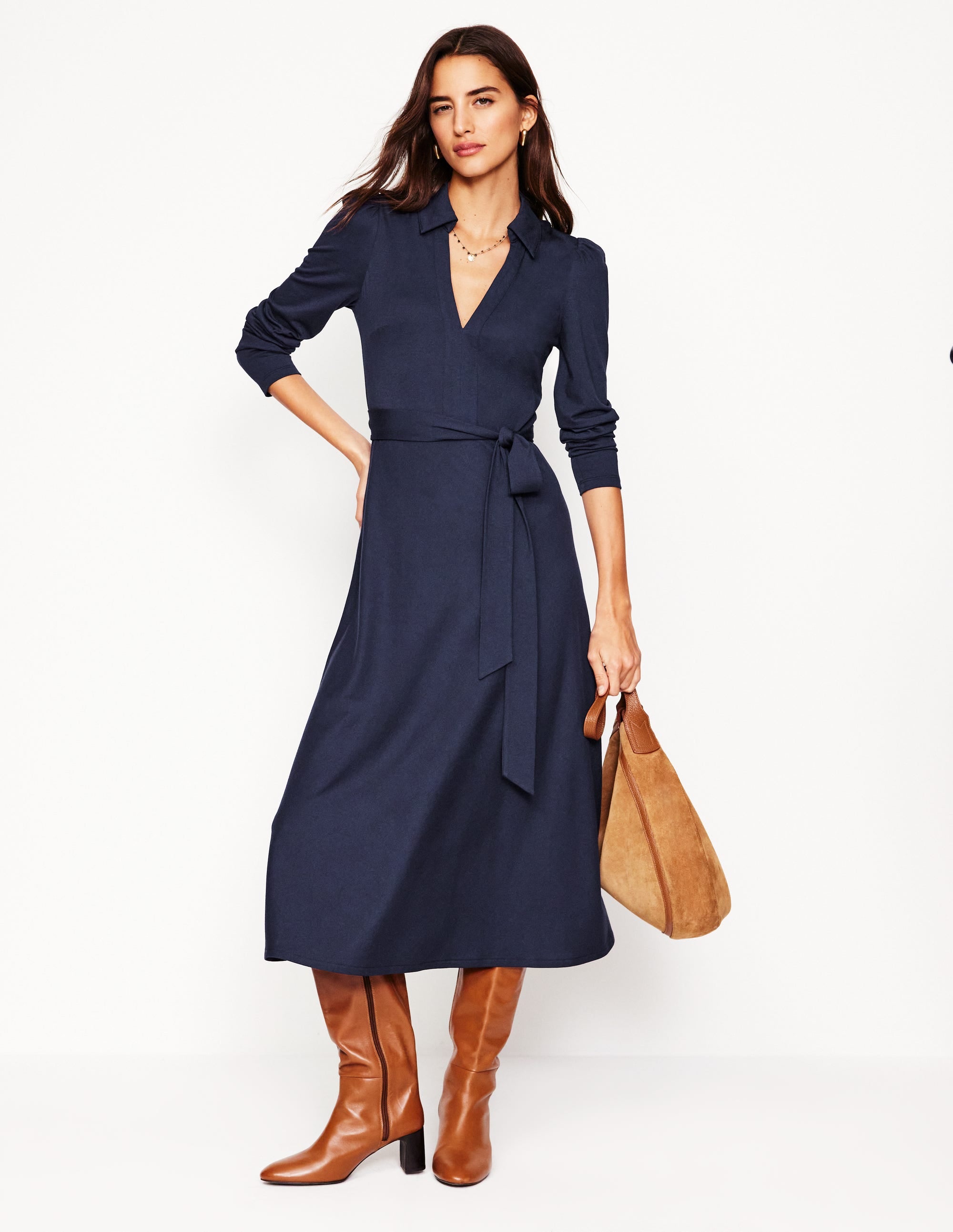 Robe Imogen en jersey à col-Bleu Marine - Image 2