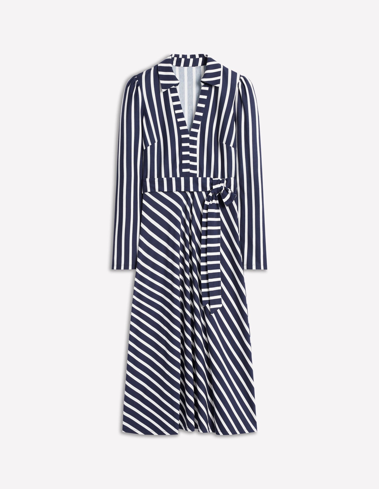 Imogen Collared Jersey Dress-French Navy and Ivory Stripe