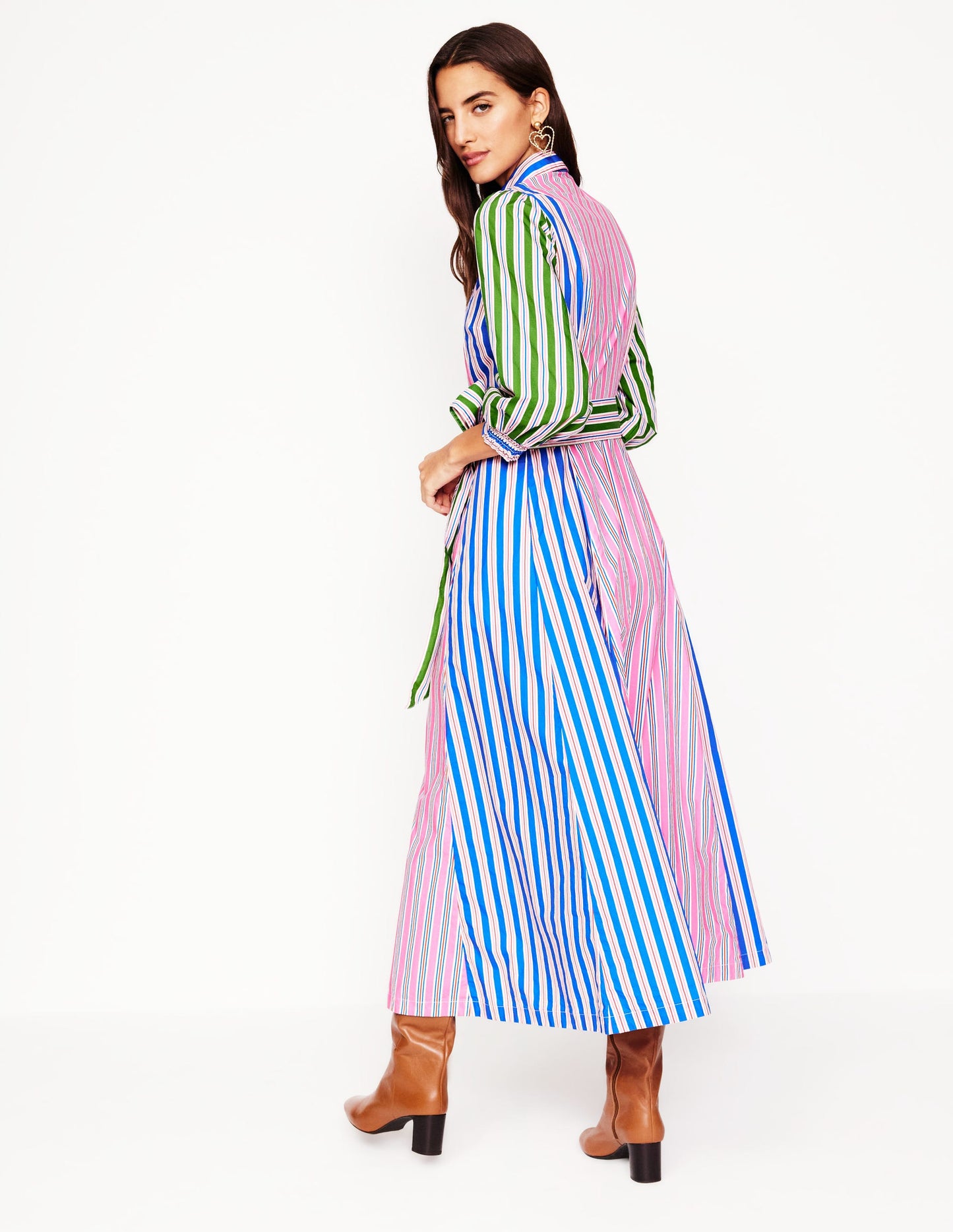 Clara Cotton Shirt Dress-Pink Rose, Red Stripe