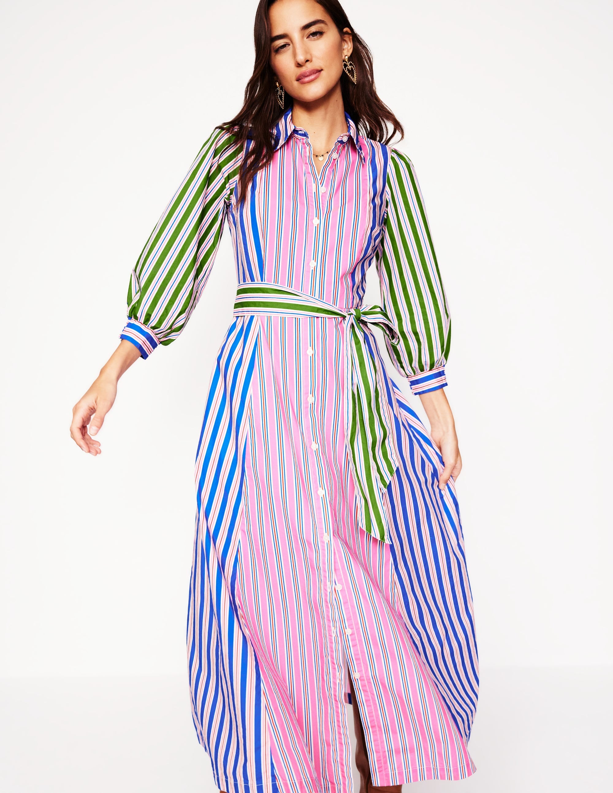 Clara Hemdblusenkleid aus Baumwolle-Rosarot, Rot Streifen - Image 6