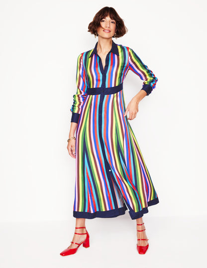 Empire Shirt Dress-Blue, Chestnut Multistripe