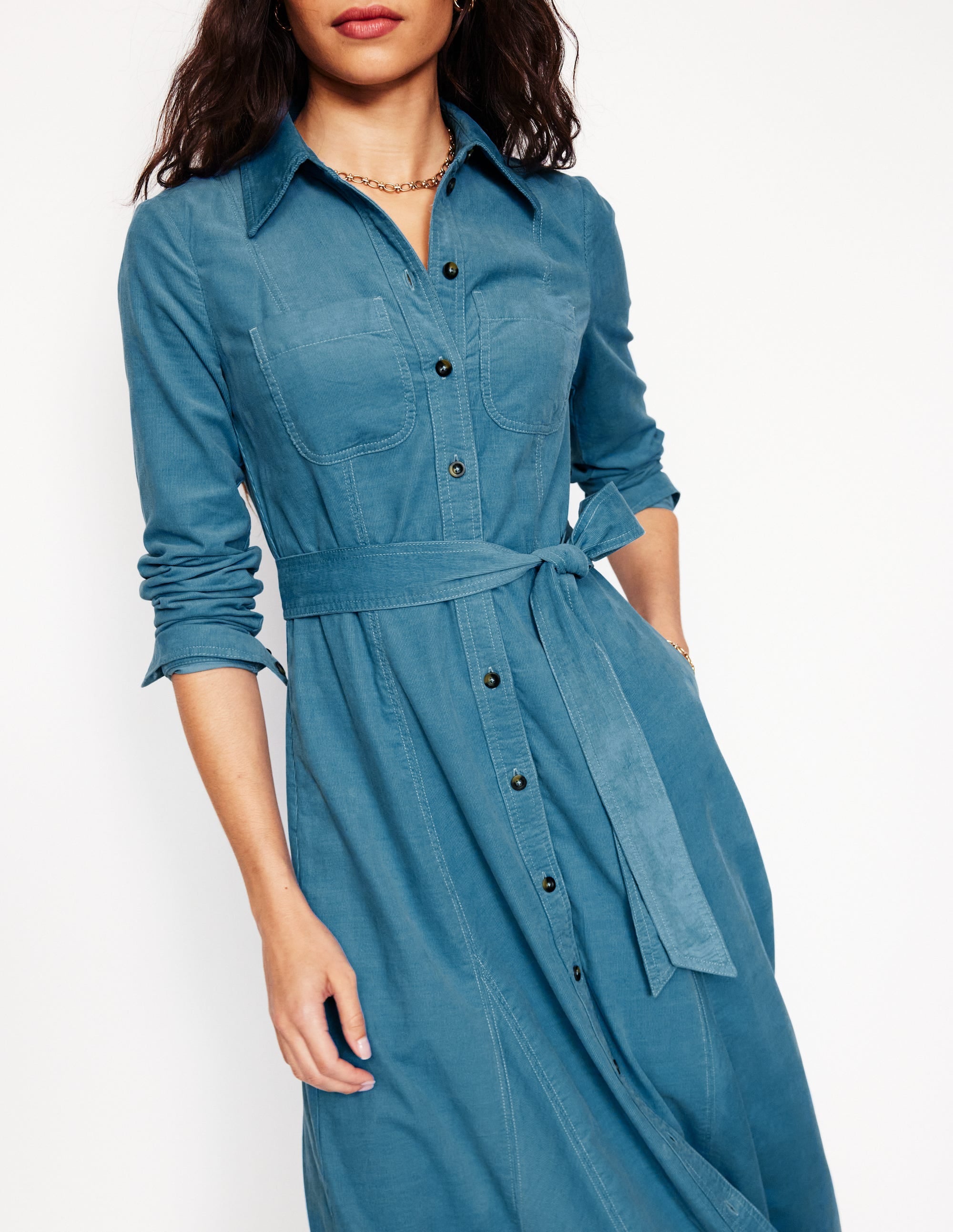 Tess Midi-Hemdblusenkleid aus Cord-Enteneiblau - Image 3