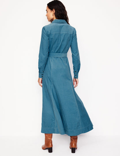 Tess Midi-Hemdblusenkleid aus Cord-Enteneiblau