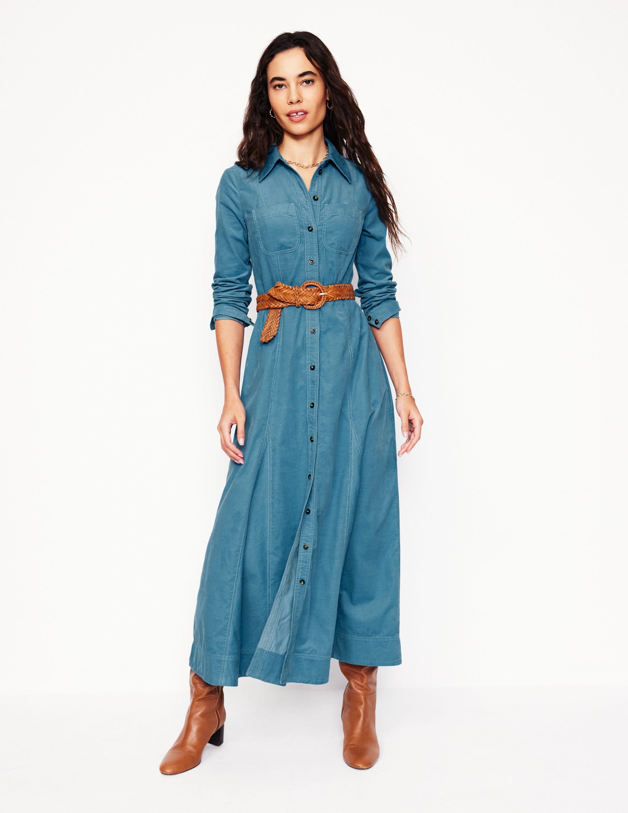 Tess Midi-Hemdblusenkleid aus Cord-Enteneiblau - Image 5