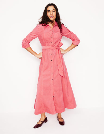 Robe-chemise midi Tess en velours côtelé-Rose azalée