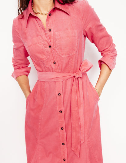 Robe-chemise midi Tess en velours côtelé-Rose azalée