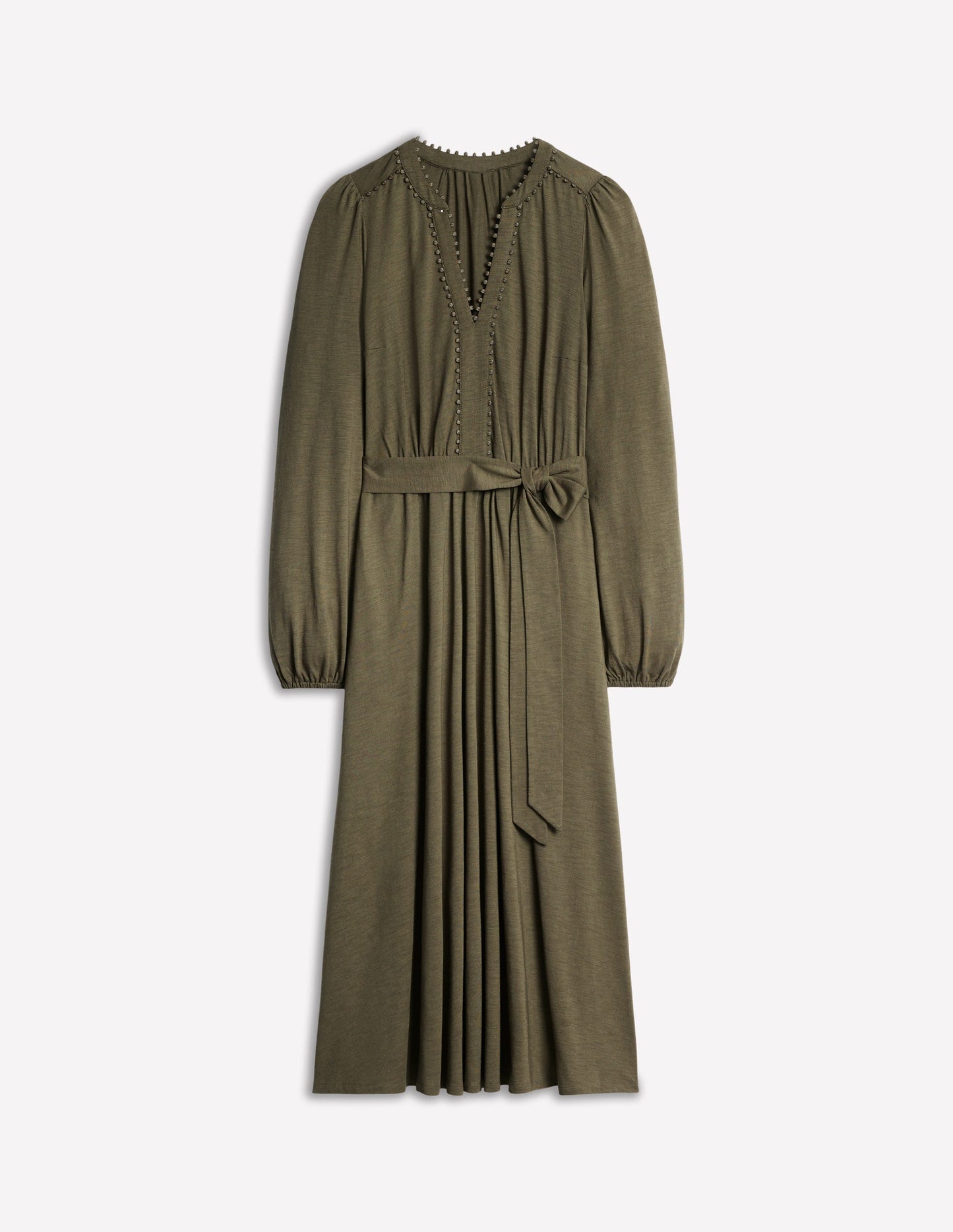 Maeve Trim Jersey Midi Dress-Classic Khaki