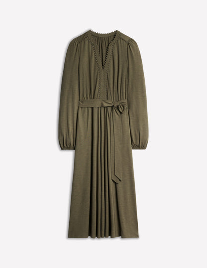 Maeve Trim Jersey Midi Dress-Classic Khaki